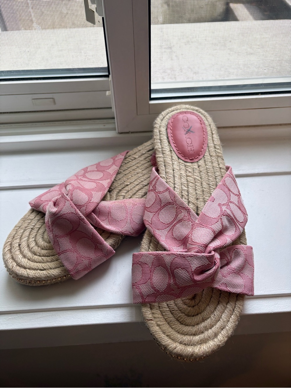 Y2K Coach Pink Logo Espadrille Slide Sandals